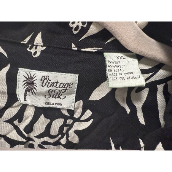 Vintage Silk Brand Hawaiian Button Up Camp Shirt Short Sleeve Black & White XXL - Picture 4 of 8